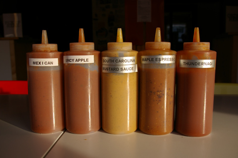 Saucy things: The Hut's line of homemade condiments.